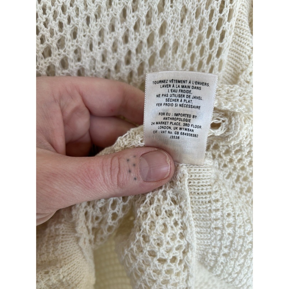 Angel Of The North Anthropologie Cream Open Knit S Ruffle Sweater Cottagecore - Picture 7 of 8